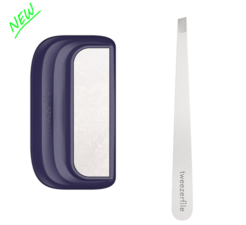 Stainless steel tweezer and tweezerfile tweezer sharpener front view blue colour 