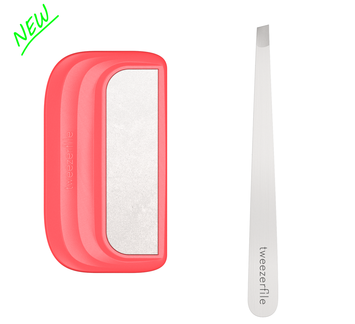 Stainless steel tweezer and tweezerfile tweezer sharpener front view red colour 